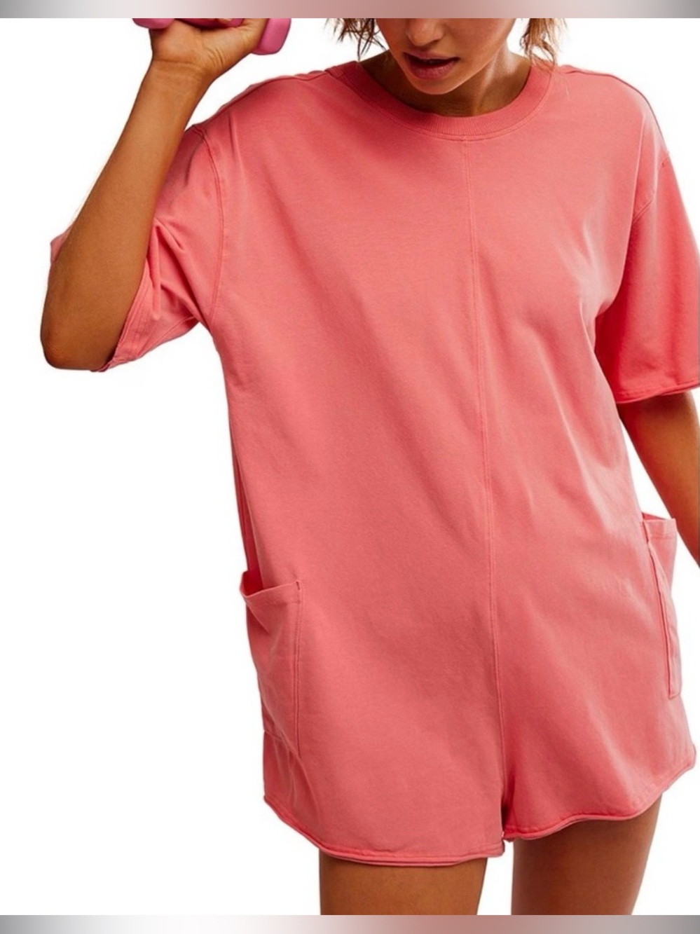 FP Movement Hot Shot Coral Short Sleeve Pocket Romper NWOT MEDIUM